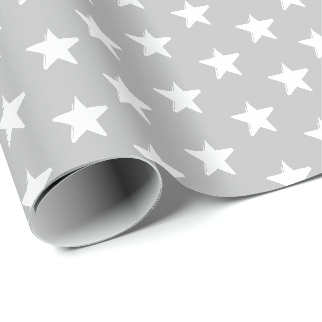 Stars light grey and white pattern modern gift wrapping paper (Roll Corner)