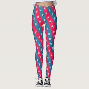 Stars & Lines Pink Blue Minimal Pattern Leggings