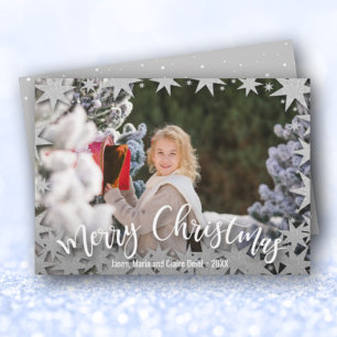 Stars Merry Christmas Script Photo Holiday Card