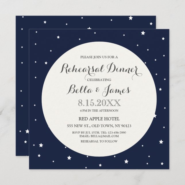 Stars Midnight Blue Moon Rehearsal Dinner Invite (Front/Back)