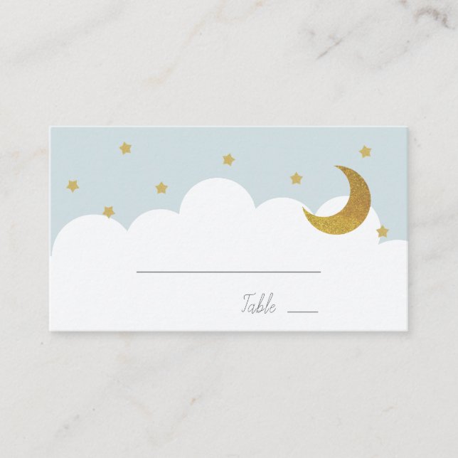 Stars & Moon Baby Blue Boy Place Card (Front)
