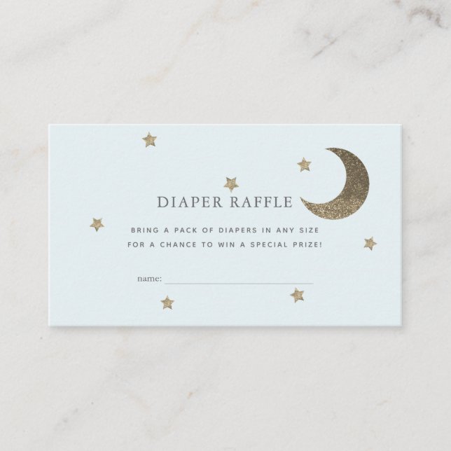 Stars & Moon Baby Shower Blue Diaper Raffle Ticket Enclosure Card (Front)
