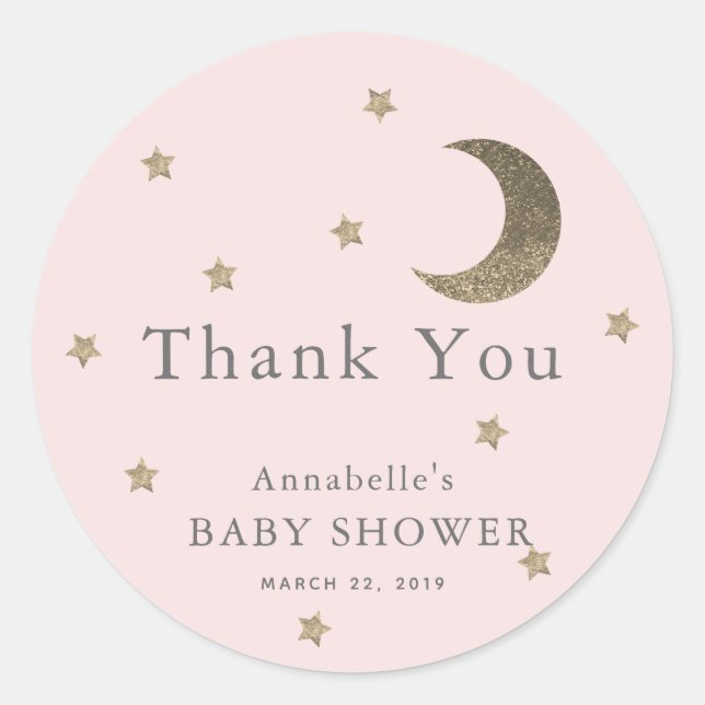 Stars & Moon Baby Shower Pink Thank You Sticker (Front)