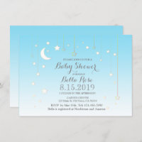 Stars moon blue boy baby shower invitation