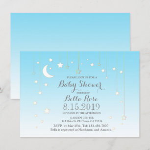 Stars moon blue boy baby shower invitation
