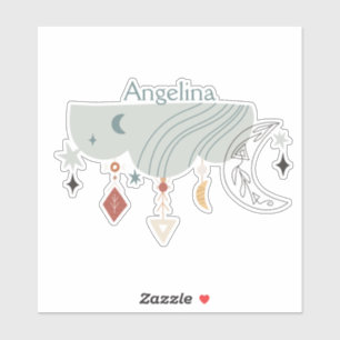 Stars moon boho chic decorative line art 