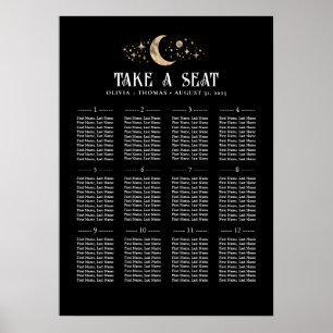 Stars Moon Celestial Black Wedding Seating Chart