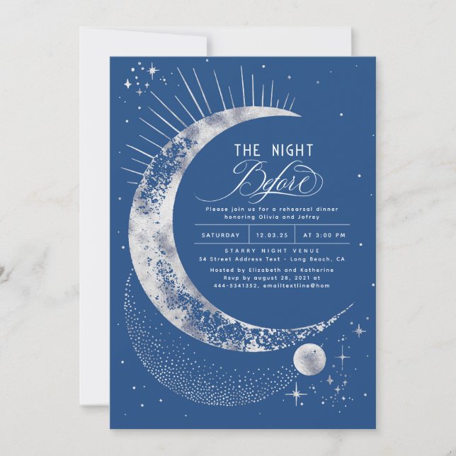 Stars Moon Celestial Night Rehearsal Dinner Invitation (Front)