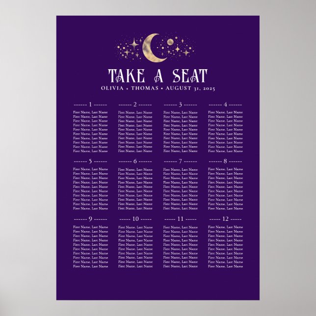 Stars Moon Celestial Purple Wedding Seating Chart (Front)