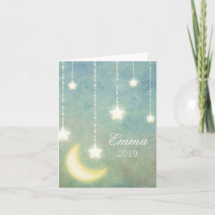 Stars Moon Celestial Shiny Glowing Lights Note Card