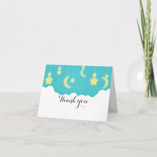 Stars Moon & Clouds Baby Shower Thank You Card (Front)