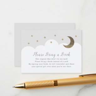 Stars, Moon & Clouds Grey Please Bring a Book Card