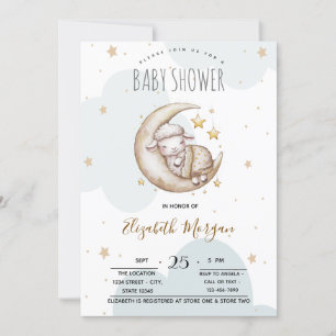 Stars Moon Clouds Little Sheep Baby Shower  Invitation