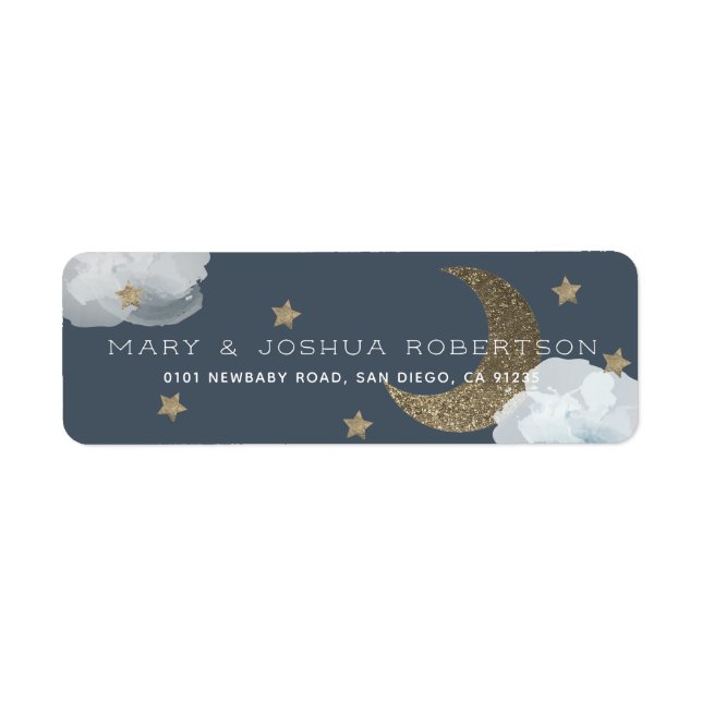 Stars Moon Clouds Navy Blue Address Label (Front)