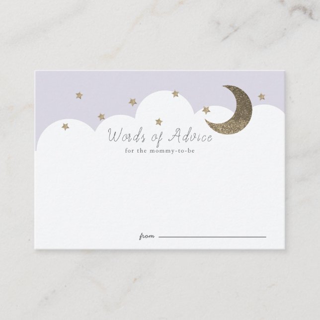 Stars Moon Clouds Purple Baby Shower Advice Cards (Front)