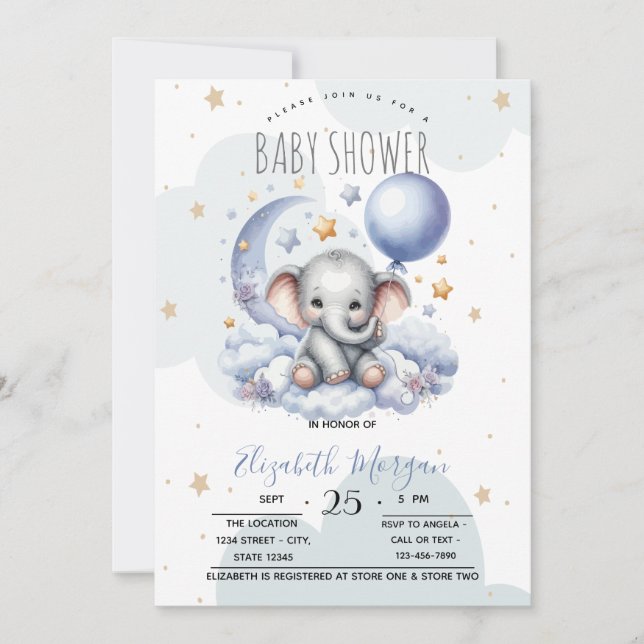 Stars Moon Clouds Teddy Bear Baby Shower Invitation (Front)