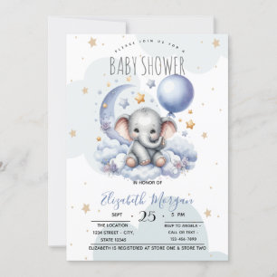 Stars Moon Clouds Teddy Bear Baby Shower Invitation