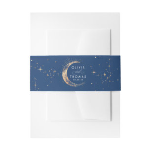 Stars Moon Navy Blue and Gold Celestial Wedding Invitation Belly Band