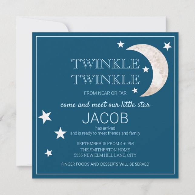Stars Moon Navy Blue Twinkle Little Star Sip See (Front)