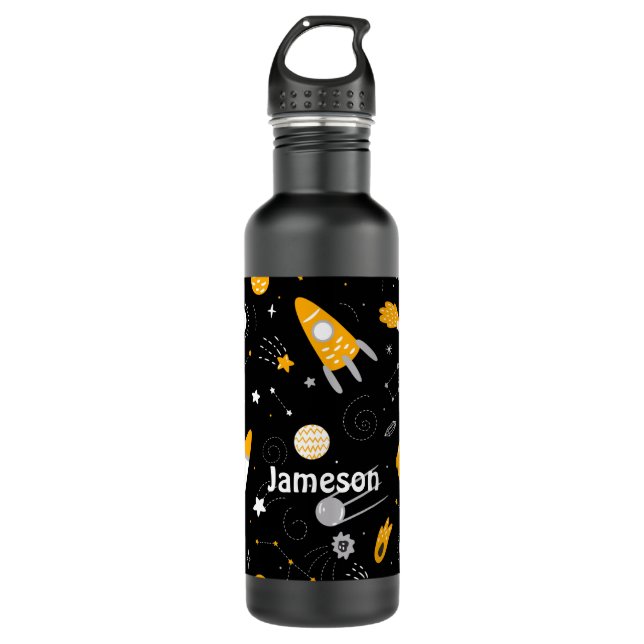 Stars Moon Night Sky Outer Space Rocket 710 Ml Water Bottle (Front)