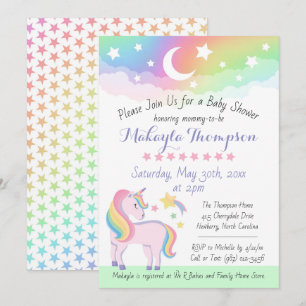 Stars & Moon Rainbow Magical Unicorn Baby Shower Invitation