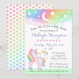 Stars & Moon Rainbow Magical Unicorn Baby Shower Invitation