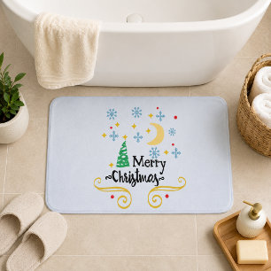 Stars, Moon, Snowflakes, and Merry Christmas Bath Mat