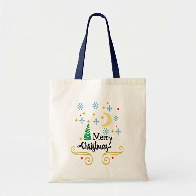 Stars, Moon, Snowflakes, and Merry Christmas, ZSSG Tote Bag (Front)