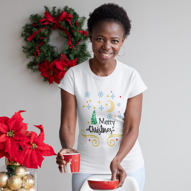 Stars, Moon, Snowflakes & Merry Christmas Women's T-Shirt (Stars, Moon, Snowflakes & Merry Christmas Women's T-Shirt)