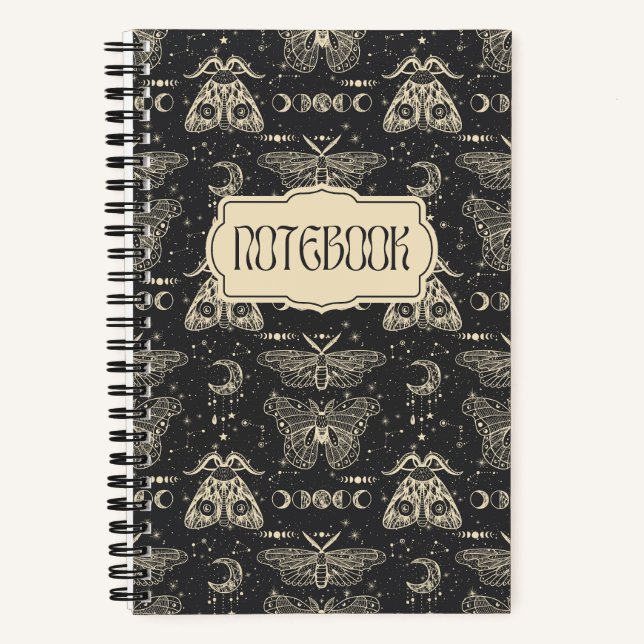 Stars, Moons and Moon Moths Cosmic Notebook (Front)