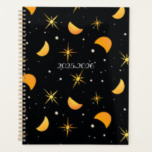 Stars & Moons Black Noir Custom Text Planner