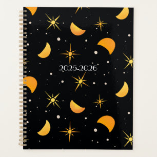 Stars & Moons Black Noir Custom Text Planner