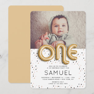 Stars n Gold Foil Balloon Type 1st Birthday Invitation