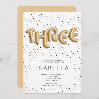 Stars n Gold Foil Balloon Type 3rd Birthday Invitation