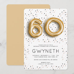 Stars n Gold Foil Balloon Type 60th Birthday Invitation