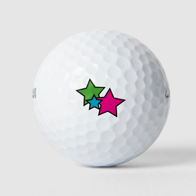 Stars Neon Pink Green Blue Golf Balls (Front)