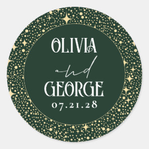 Stars Night Emerald Green Wedding Classic Round Sticker