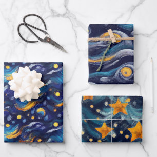 Stars Night Sky Birthday Wrapping Paper Sheet
