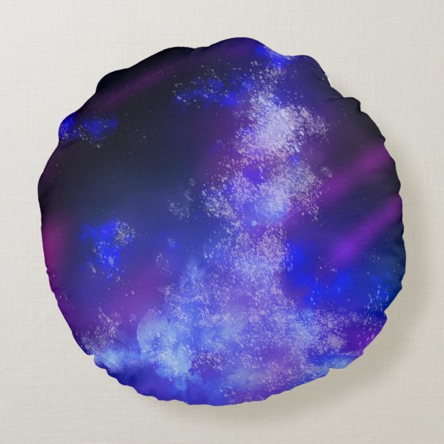 Stars Night Sky Midnight blue Milky Way  Round Cushion (Back)