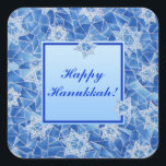 Stars of David Stained Glass Sticker<br><div class="desc">Square sticker with an image of Stars of David in a blue-on-blue stained glass pattern and a white square with a blue border and customisable holiday sentiment. See matching confetti,  label and wrapping paper. See the entire Hanukkah Sticker collection under the CARDS & STICKERS category in the HOLIDAYS section.</div>
