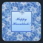 Stars of David Stained Glass Sticker<br><div class="desc">Square sticker with an image of Stars of David in a blue-on-blue stained glass pattern and a white square with a blue border and customisable holiday sentiment. See matching confetti,  label and wrapping paper. See the entire Hanukkah Sticker collection under the CARDS & STICKERS category in the HOLIDAYS section.</div>