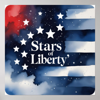 Stars of Liberty July 4th Watercolor Poster Print