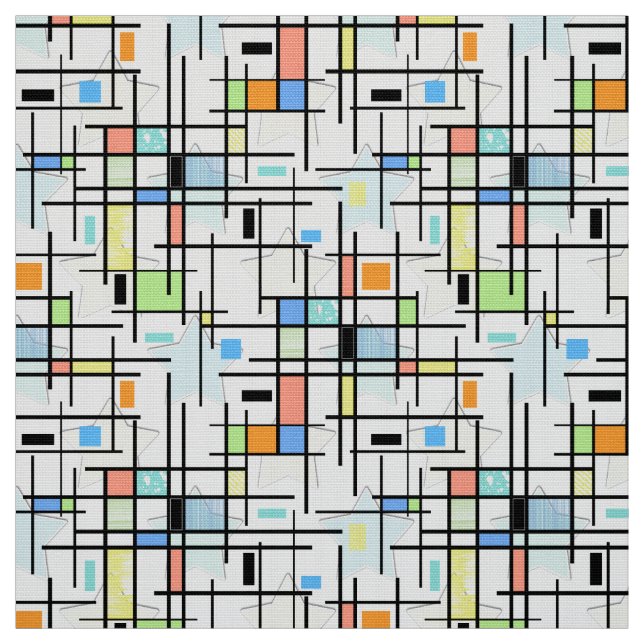 Stars on a chequered background. fabric (Swatch)
