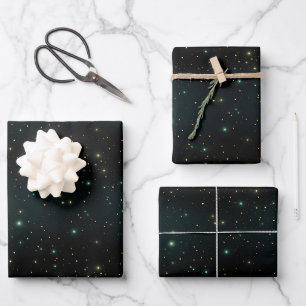 Stars on Black Wrapping Paper Sheet