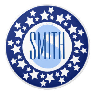 Stars on Blue Monogram Custom Ceramic Knob