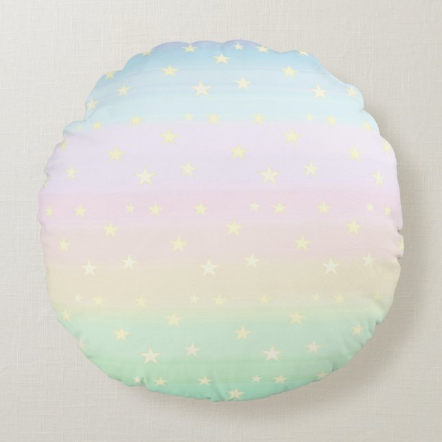 Stars on Pastel Colour Gradient Round Cushion (Front)