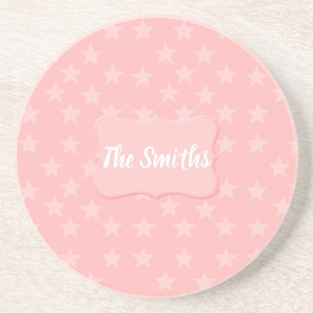Stars on Pink Monogram or Name Custom Coaster (Front)