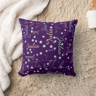 Stars on Purple Repeating Her Name Cushion