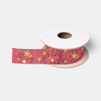 Stars on Red Ribbon Satin Ribbon
