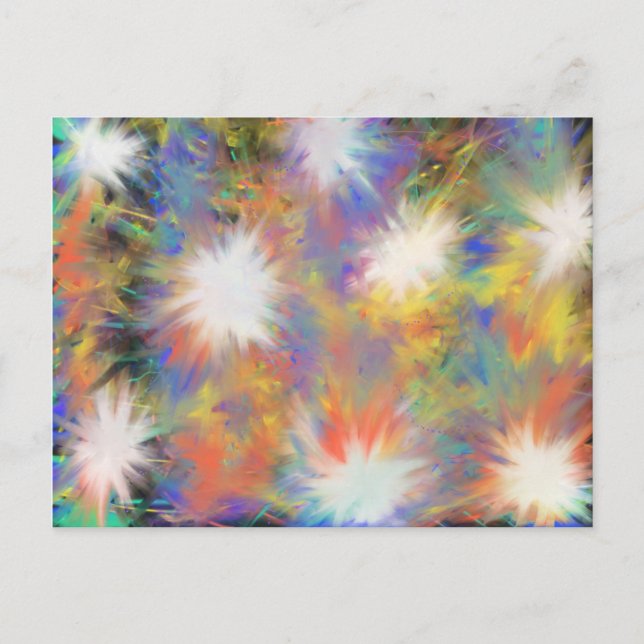 stars painterly pattern colourful acrylic painting postcard (Front)